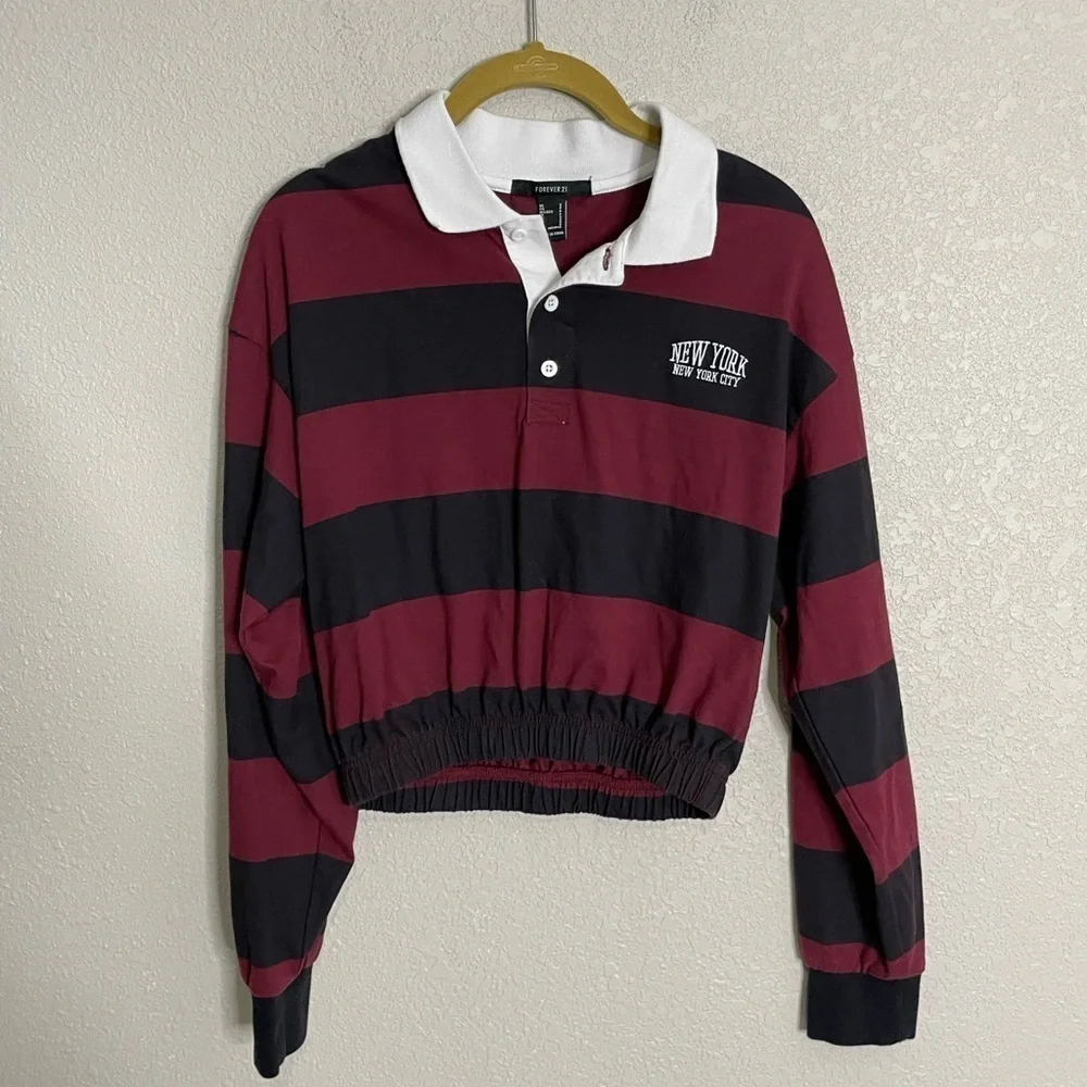 Forever 21 Stripe New York Crop Top Small - Picture 6 of 6